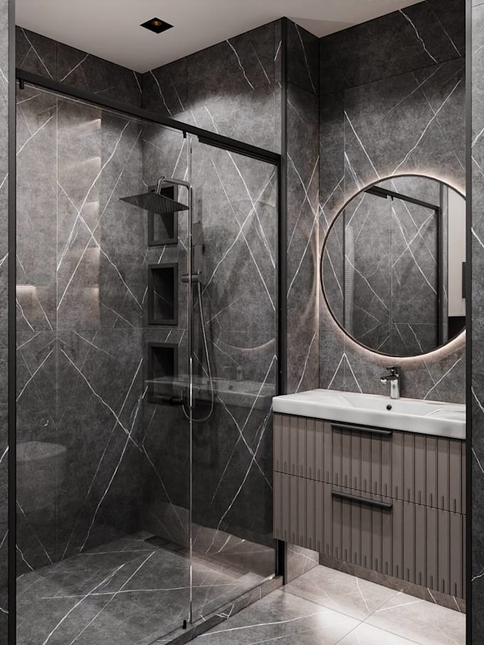 create design a modern bathroom with realistic 3d render