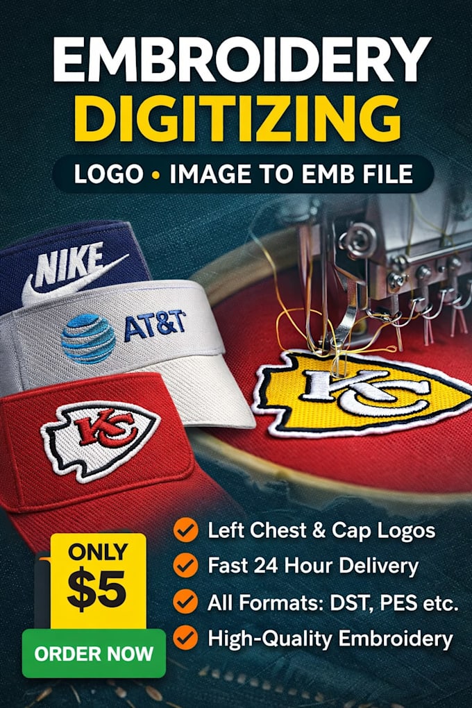 digitize left chest and cap logo for embroidery machine