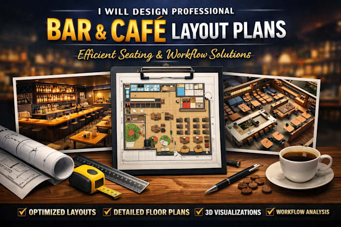design professional bar and cafe layout plans with efficient seating workflow