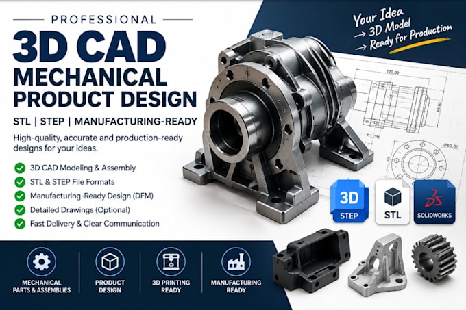design 3d cad mechanical products, stl step models, manufacturing ready design