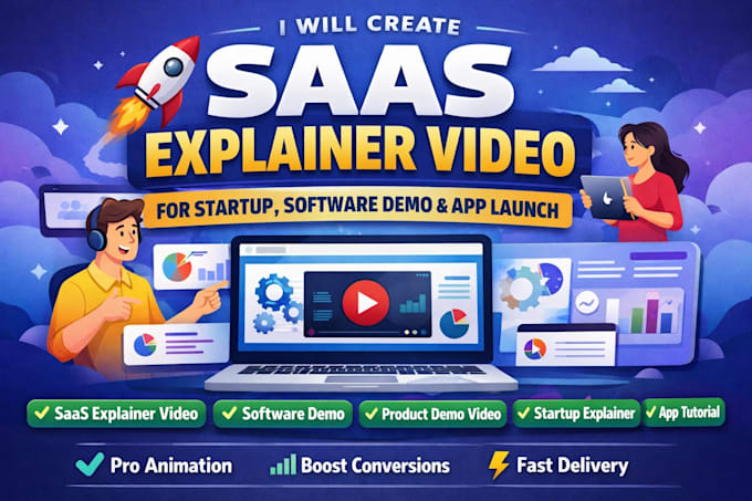create saas explainer video for startup, software demo and product launch video