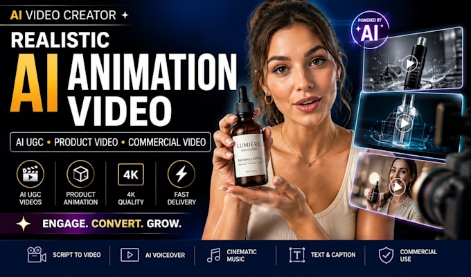 design a realistic ai animation video, product video, ai ugc