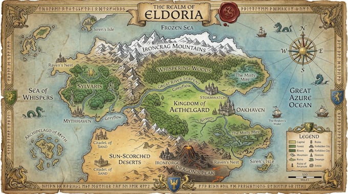 hand drawn vector map illustration, fantasy map, isometric map, illustrated map