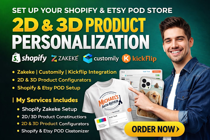 Setup shopify zakeke 2d 3d product personalization customily kickflip ...