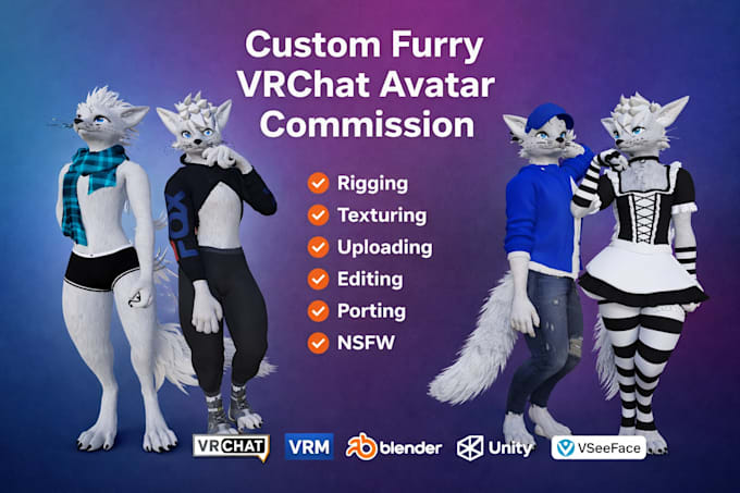 Create a vrchat anime furry avatar 3d vtuber model commission vr ...