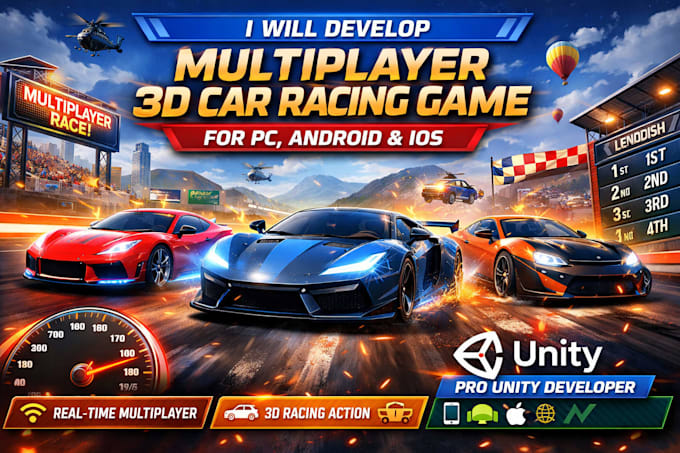 develop multiplayer 3d car racing game for PC android or ios