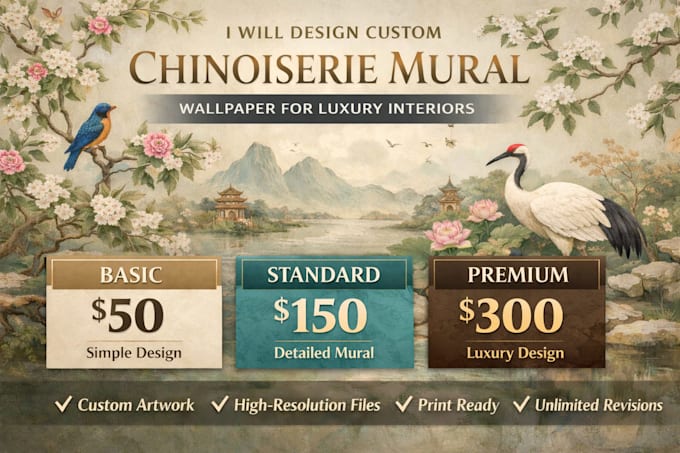 Design elegant chinoiserie mural wall art, chinoiserie floral interior ...