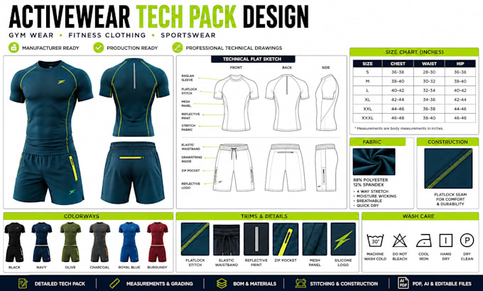 activewear tech pack design fitness wear gym wear tech pack sportswear tech pack
