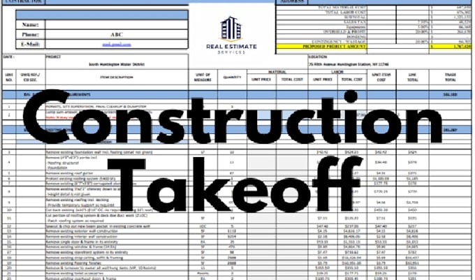 do construction cost estimation, material takeoff and quantity takeoff