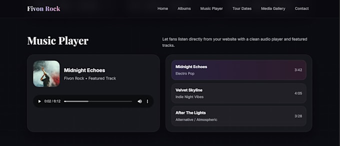 design a professional website for musicians or bands