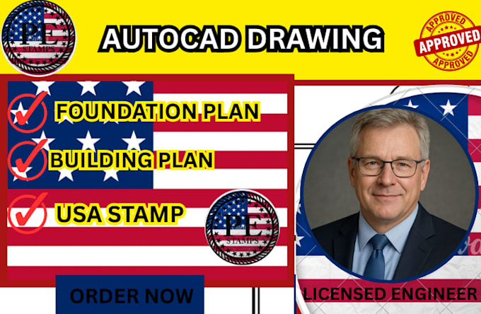 autocad drawing,foundation plan,building permit,mep permit,usa stamp