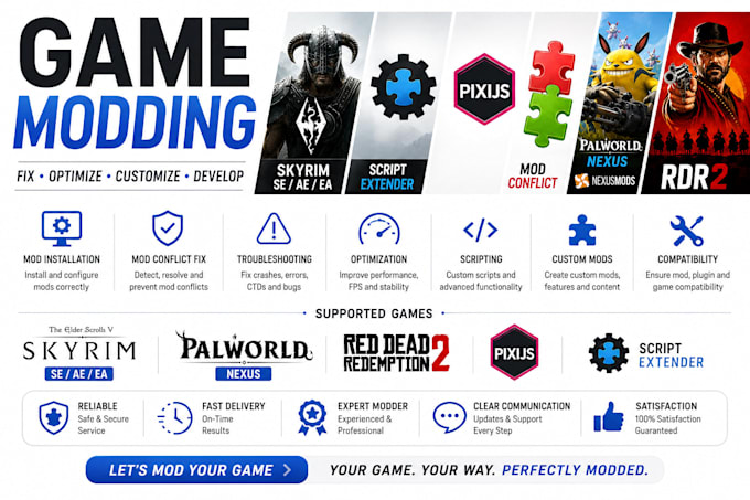 skyrim ae, se, ea, script extender, pixijs, mod conflict, palworld nexus, rdr2