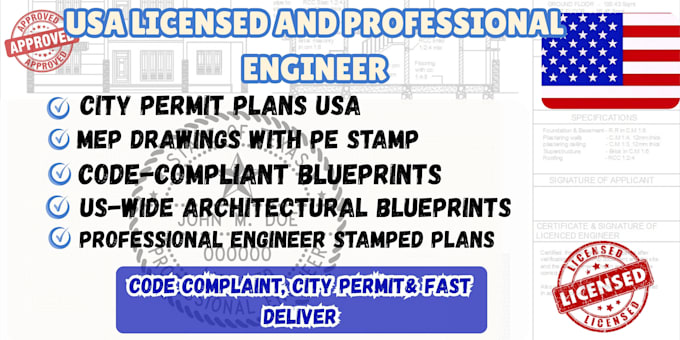 do complete architecture, mep drawing, city permit, pe stamp for code compliant
