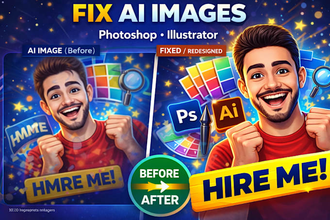 recreate, redesign, edit ai generated images in adobe photoshop or illustrator