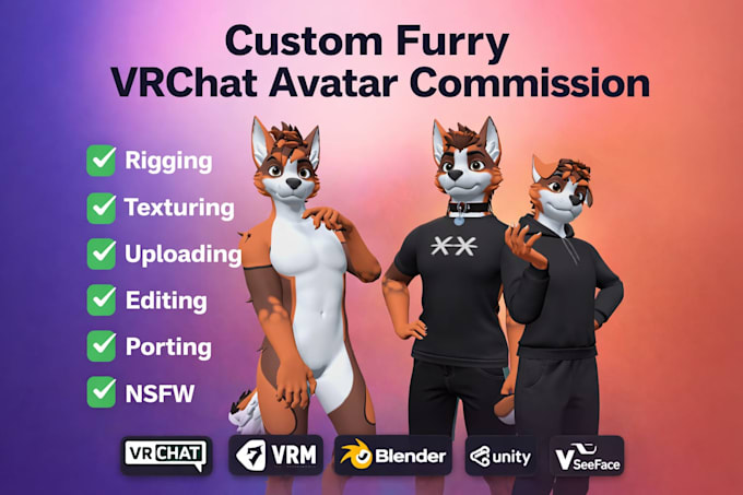do 3d vrchat furry avatar vr character for nsfw full body tracking