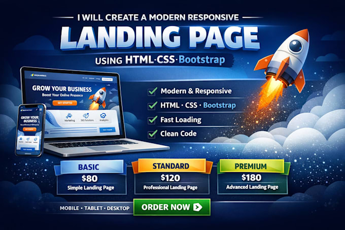 create a modern responsive landing page using HTML CSS bootstrap