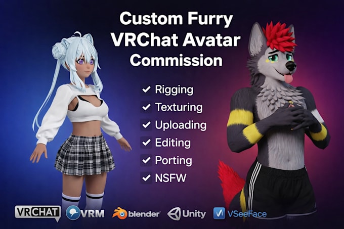 create 3d furry vtuber model, vr character with full body tracking, nsfw avatar