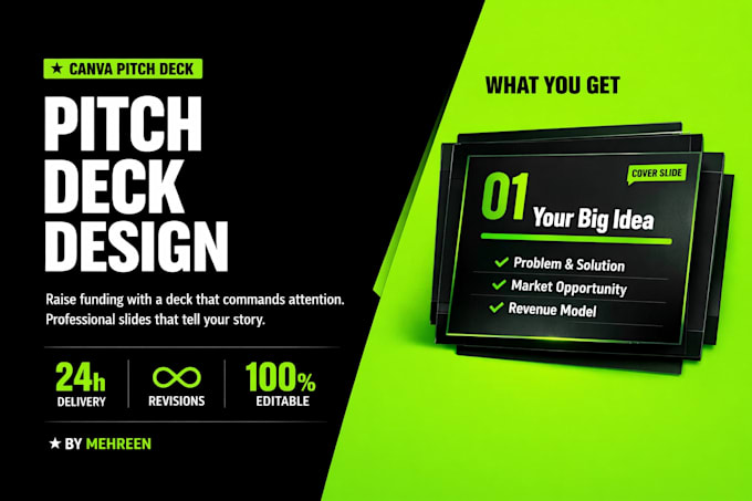 design professional canva investor pitch deck and powerpoint presentation