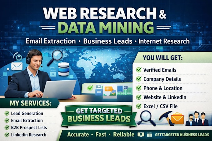 do web research, internet data mining with email extraction, and business leads