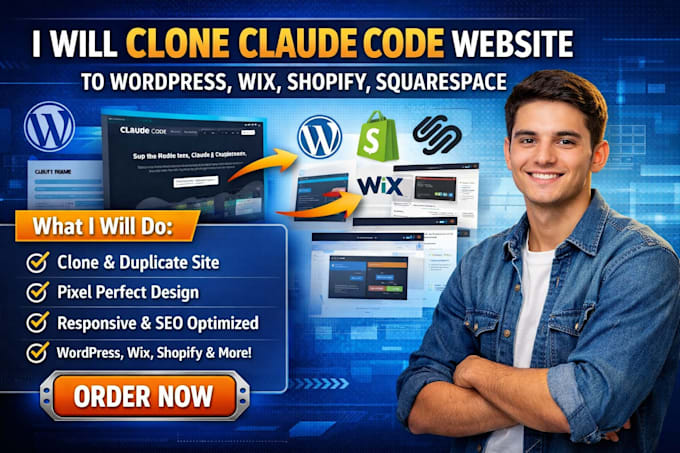 clone claude code website copy to wordpress wix shopify squarespace duplicate