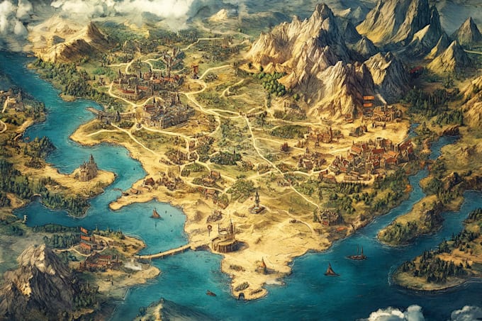 do fantasy map illustration vector map 3d isometric