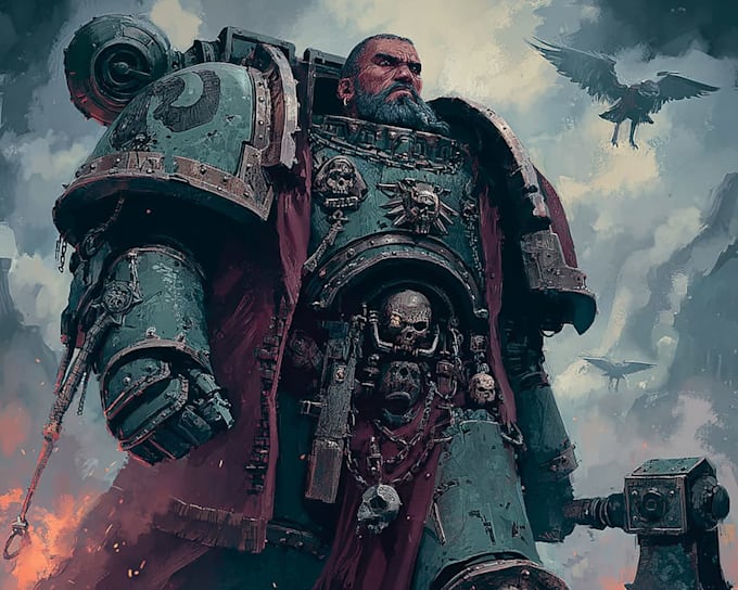 create dark sci fi warhammer 40k character artwork