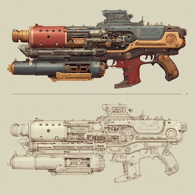 draw your weapon concept art in awesome details