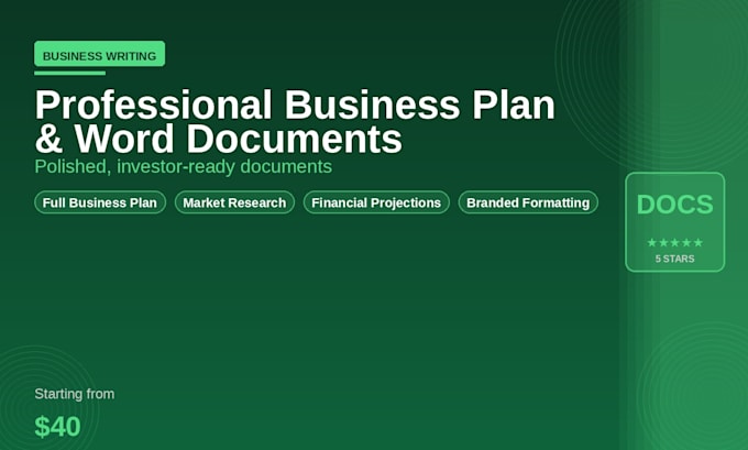 write a professional business plan or word document for your startup
