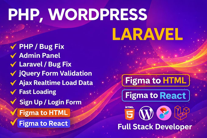 do both frontend and backend development in PHP laravel, wordpress website