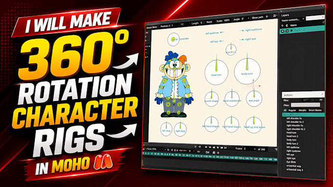 create advanced moho rig with smooth 360 character rotation