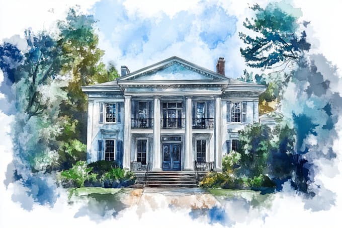 digital watercolor house portrait
