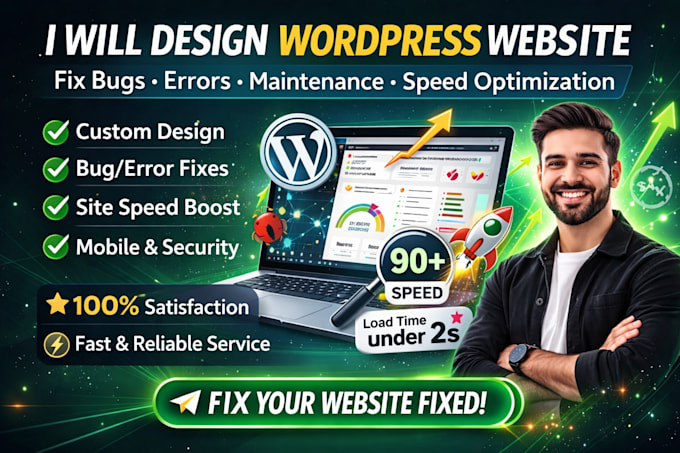 design wordpress website fix bugs errors maintenance speed optimization