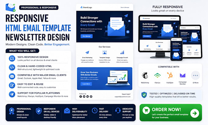 create a responsive HTML email template for mailchimp or klaviyo
