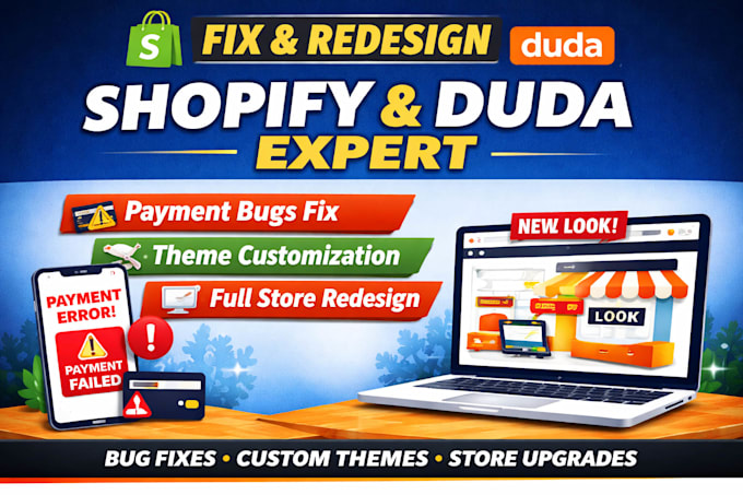 fix shopify duda payment bugs theme customization store redesign duda website
