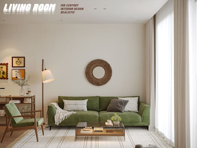 design modern mid century apartment interior with realistic 3d render