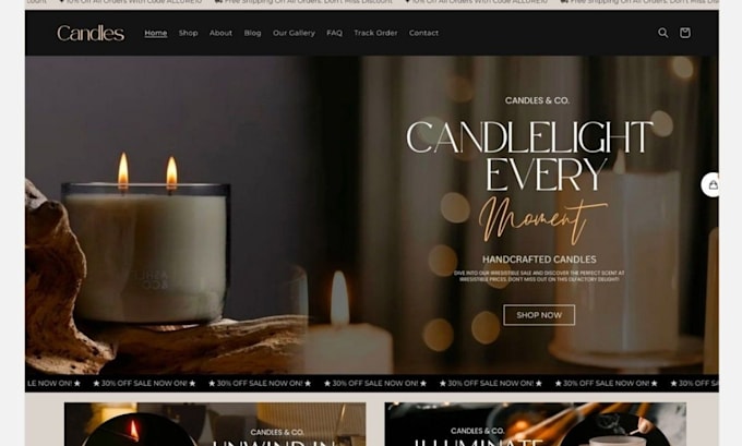 design candle shopify store, scented candle website, candle ecommerce store