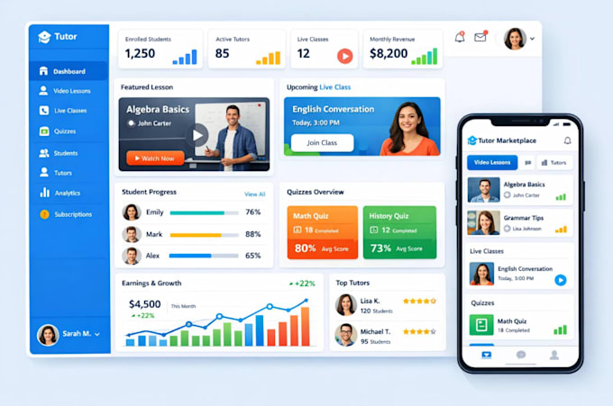 develop tutor marketplace on bubble with video lessons, quizzes, live class