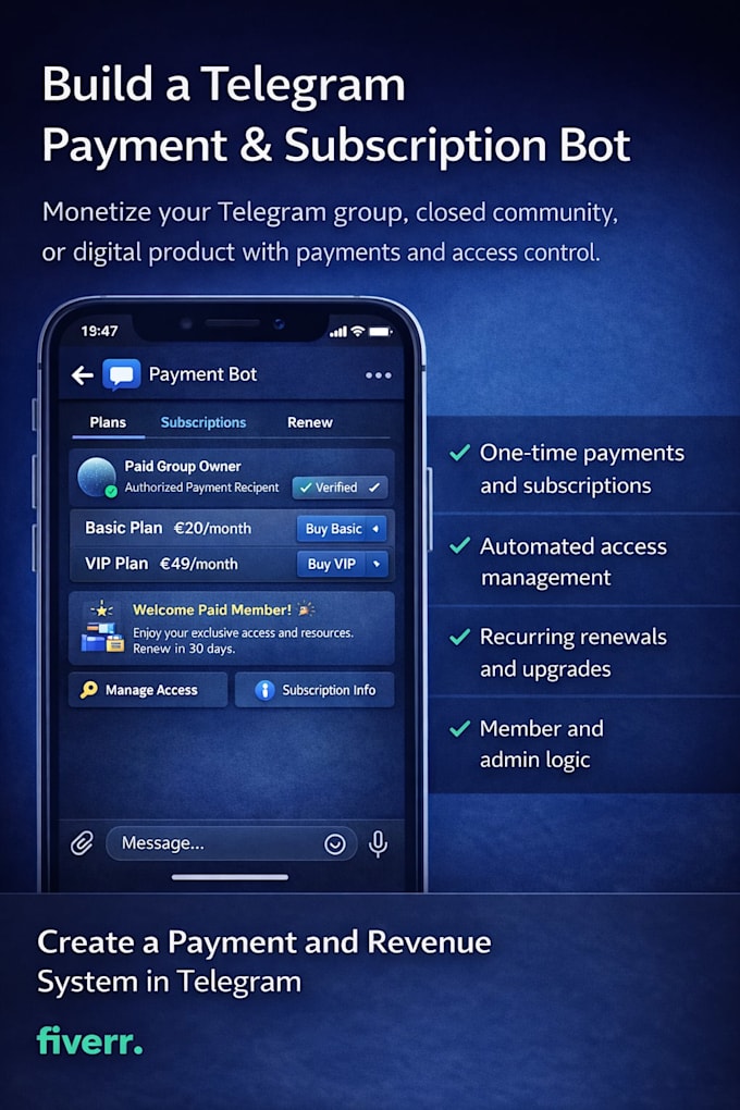 build a telegram payment and subscription bot