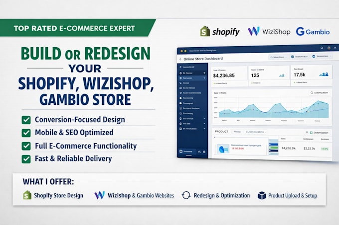 build or redesign shopify wizishop sitew website build ecommerce website design