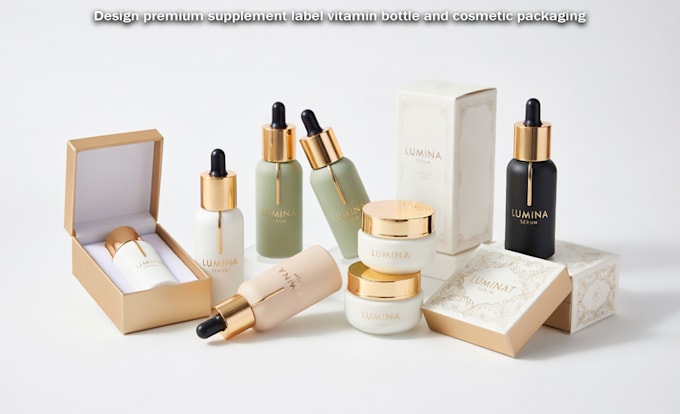 design premium supplement label, vitamin bottle and cosmetic packaging