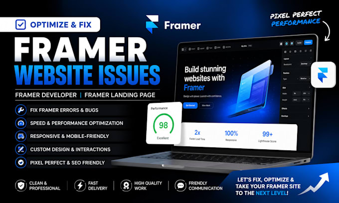 optimize and fix framer website issues, framer developer, framer landing page