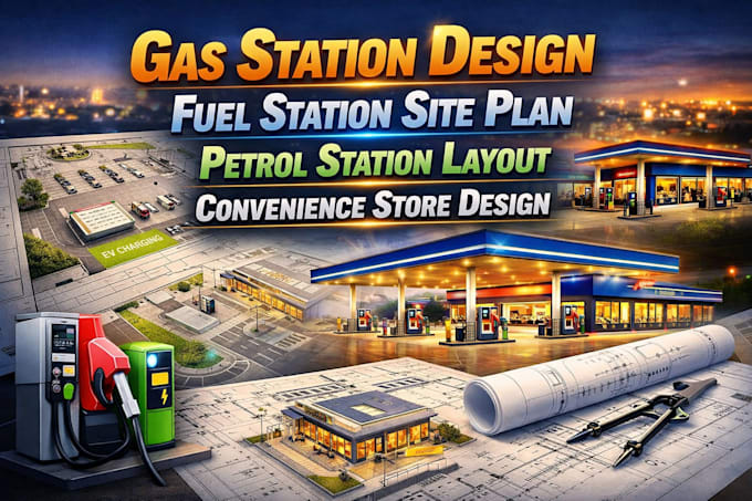 Gas station design, station site plan, petrol station layout ...