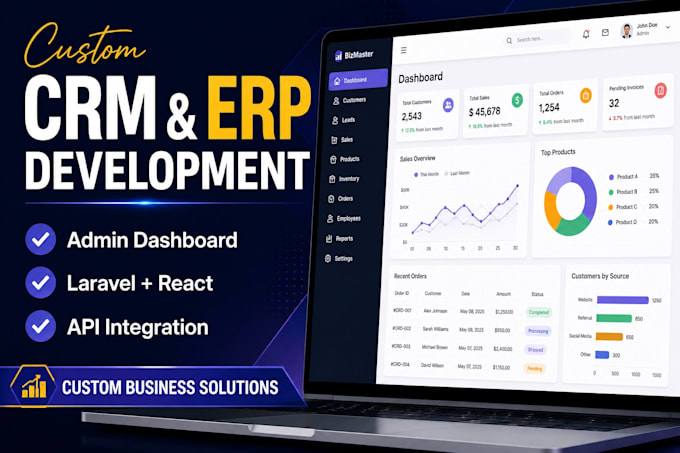 develop custom CRM, erp and admin dashboard