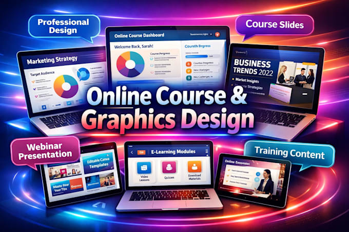 do online course graphics design, course slides, powerpoint design, course slide