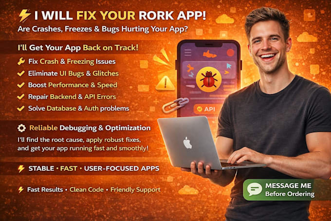 fix rork app crashe UI bugs and stability isues xano affirmation app fashion app