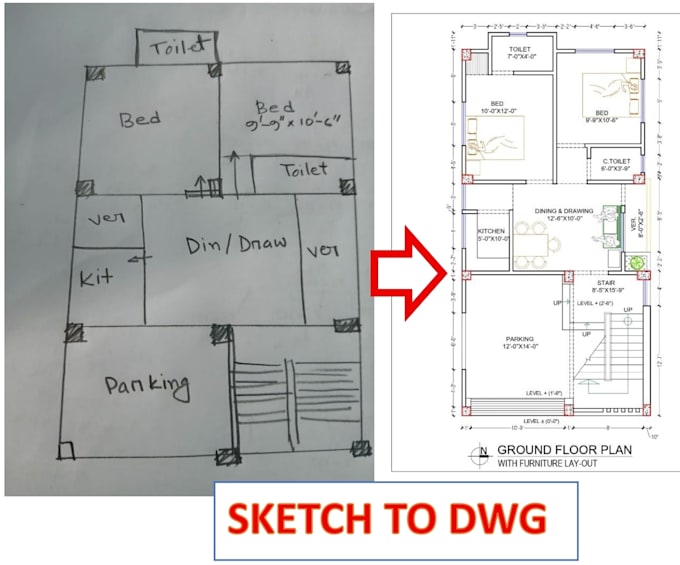 convert your sketch drawing, PDF, or image to autocad