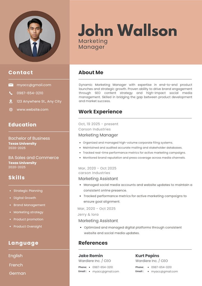 make a resume on marketing