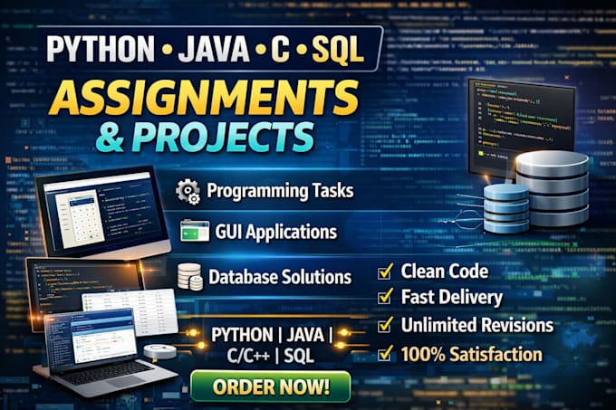 do python java c assignments gui apps and sql database projects