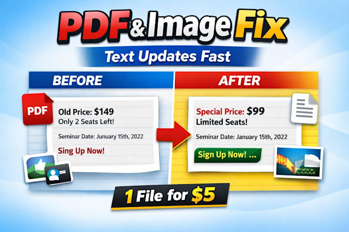 update PDF documents images and change screenshot text professionally