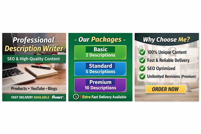 write SEO product descriptions and youtube descriptions